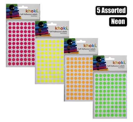 Labels self adhesive neon round asstd