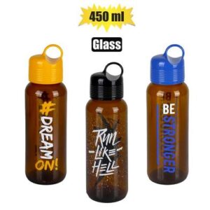 Drinking-bottle gls slogan 450ml asst