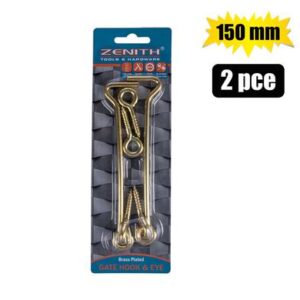 Gate-hook+eye brassed 150mm 2pce zenith