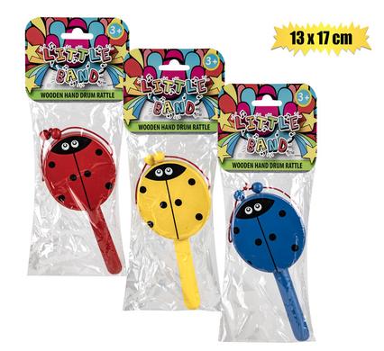 Musical wood hand drum rattle 13x17cm