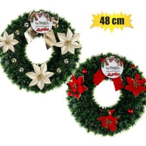 Xmas wreath tinsel 48cm asstd