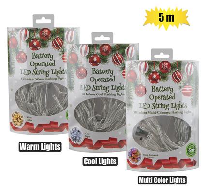 Xmas lights b/o in 50led 5m asstd-flash