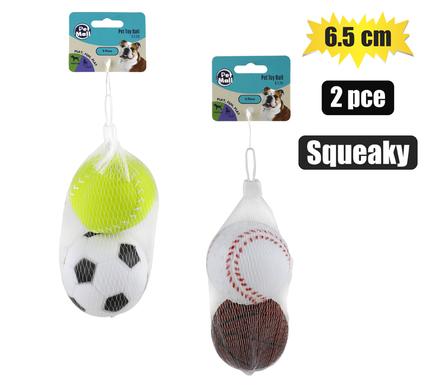 Pet dog toy vinyl ball 6.5cm 2pce