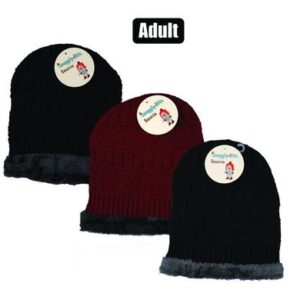 Beanie adult knitted w/inner fleece ass
