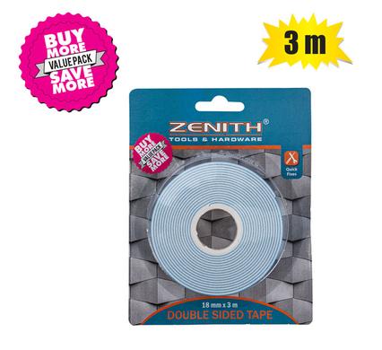 Tape dbl-sided 18x3000mm value pk zenith