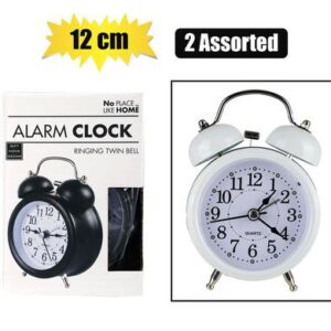 Clock alarm mtl twin bell 12cm asstd