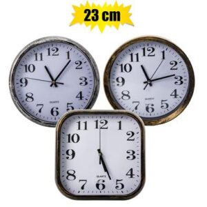 Clock wall pl sqr/rnd 23cm asstd