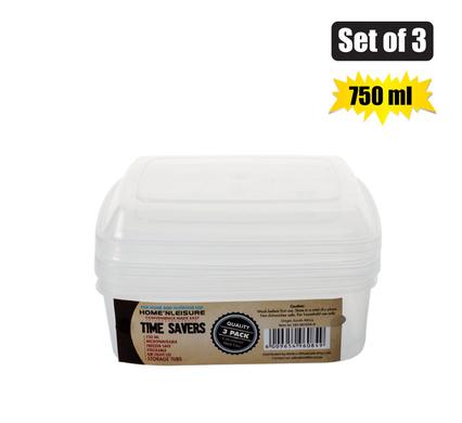 Container clear 3pce rect 750ml