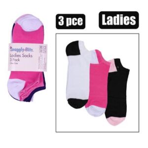 Socks ladies anklet 3pc col heel&toe