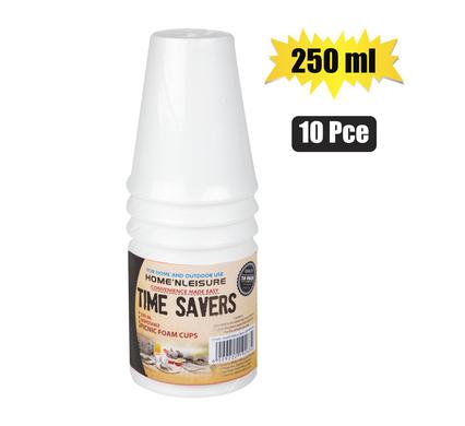 Picnic cups foam 250ml 10pce disposable
