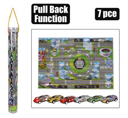 Die cast set 7pc p/back racer p/mat 6cm