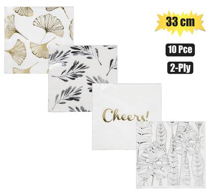 Serviettes 2ply 33cm 10pc foil assorted